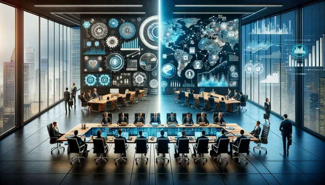 DALL·E 2024-02-02 09.56.38 - An image that more closely represents the corporate impact of innovation on business models through digital transformation, formatted to 1000x664 pixe